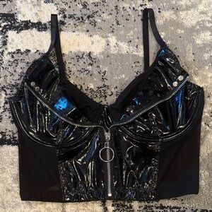 Black Glossy Zip-Up Bustier